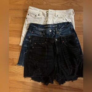 3 Pairs American Eagle Outfitters Jean Shorts - Black, Blue, White